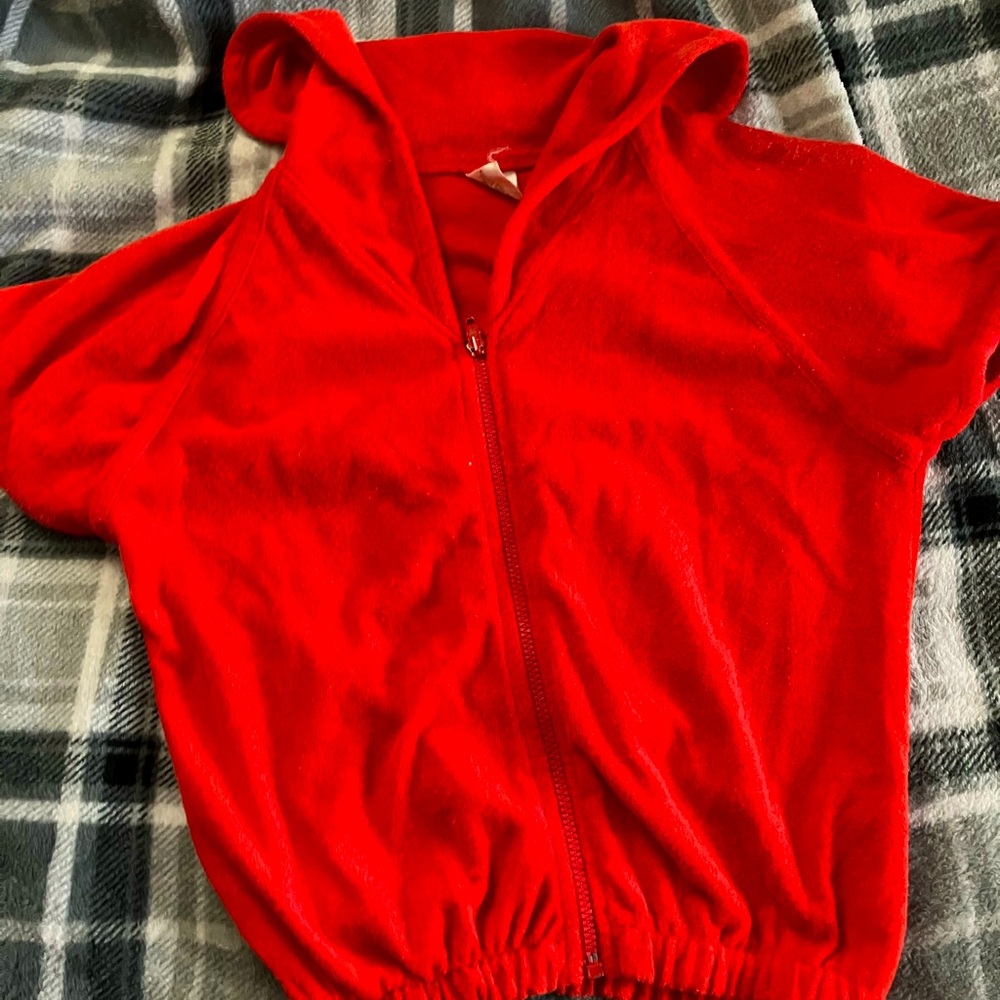 Short sleeve, zip up crop top red T-shirt hoodie